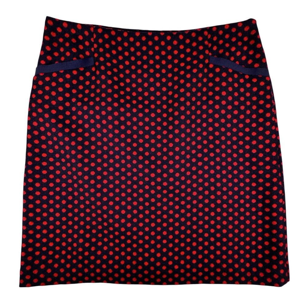 Talbots Red Polka Dot Skirt Womens 10 Navy Wool Blend Academia Pockets Career